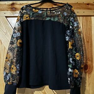 Floral Embroidered Black Top